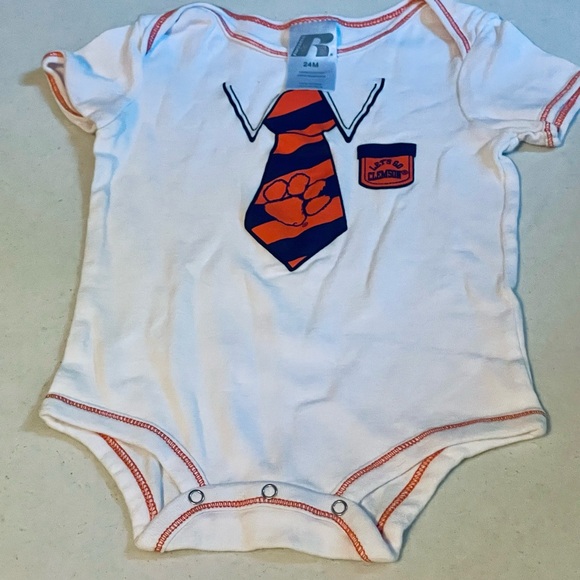 White and Orange Bodysuit with Decorative Tie Design - Picture 1 of 3